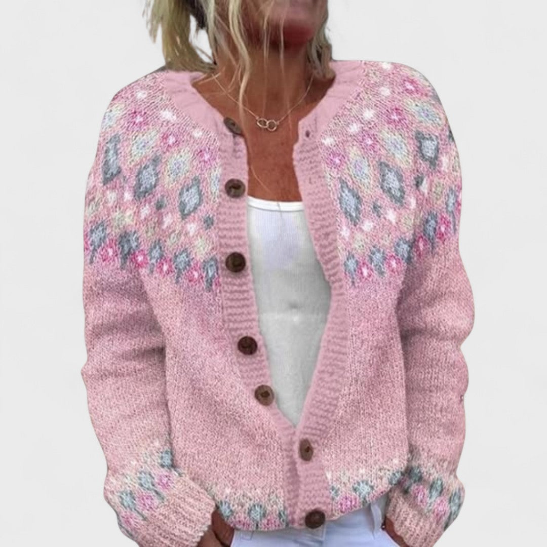 Lianne Salvia Dorata – Cardigan a maglia larga a fantasia chic